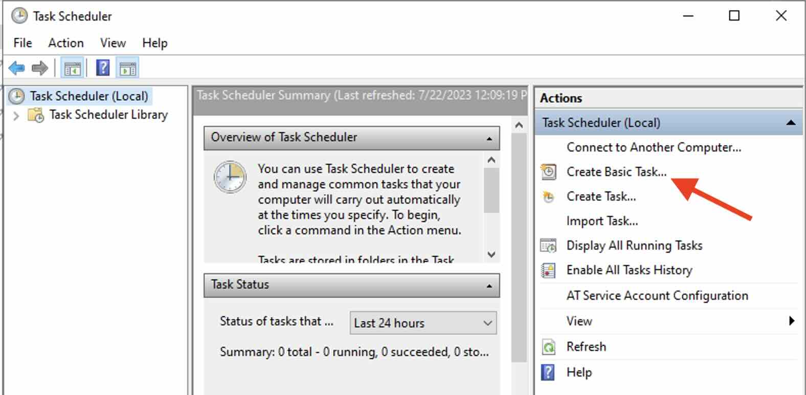 Chick on Create Basic Task under Task Scheduler Local